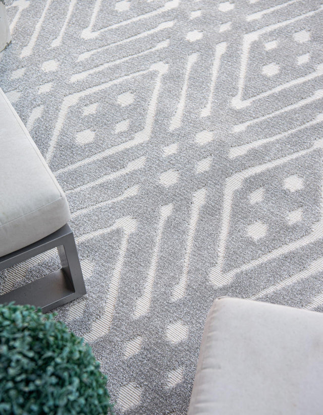 Gray 8' x 8' Sabrina Soto Outdoor Round Area Rug Weather Resistant for Patio, Deck, Terrace, Balcony, Porch Durable Carpet for Exterior Home Design for Sale at Rug Engine
