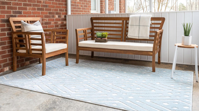 Light Blue 8' x 10' Sabrina Soto Outdoor Rectangle Area Rug Weather Resistant for Patio, Deck, Terrace, Balcony, Porch Durable Carpet for Exterior Home Design for Sale at Rug Engine