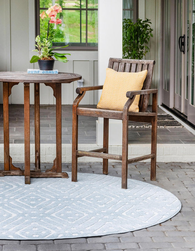 Light Blue 8' x 8' Sabrina Soto Outdoor Round Area Rug Weather Resistant for Patio, Deck, Terrace, Balcony, Porch Durable Carpet for Exterior Home Design for Sale at Rug Engine