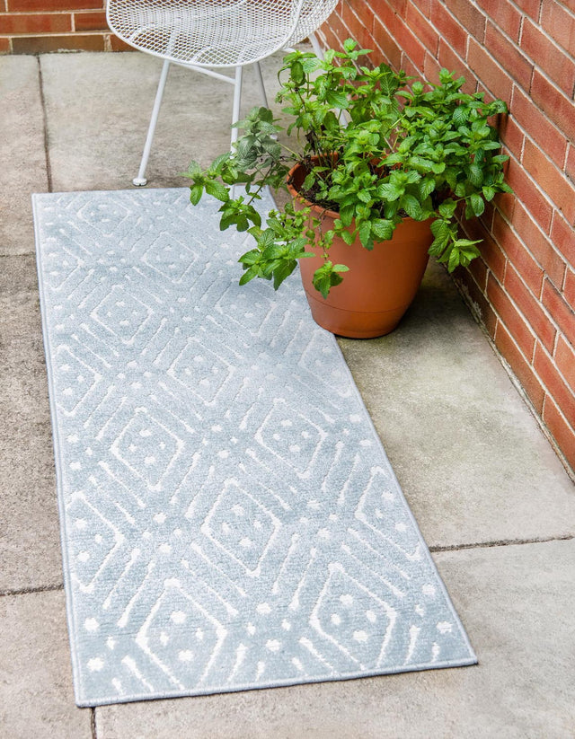 Light Blue 2' x 6' 1 Sabrina Soto Outdoor Runner Area Rug Weather Resistant for Patio, Deck, Terrace, Balcony, Porch Durable Carpet for Exterior Home Design for Sale at Rug Engine