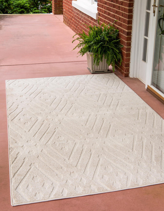Beige 8' x 10' Sabrina Soto Outdoor Rectangle Area Rug Weather Resistant for Patio, Deck, Terrace, Balcony, Porch Durable Carpet for Exterior Home Design for Sale at Rug Engine
