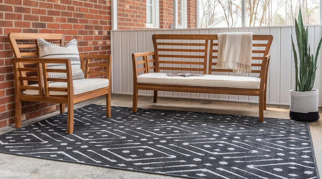 Black 5' 1 x 8' Sabrina Soto Outdoor Rectangle Area Rug Weather Resistant for Patio, Deck, Terrace, Balcony, Porch Durable Carpet for Exterior Home Design for Sale at Rug Engine