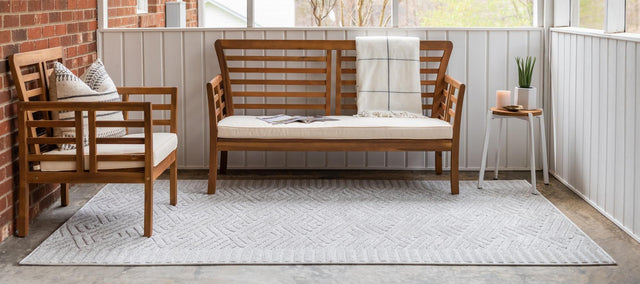 Gray 4' 1 x 6' 1 Sabrina Soto Outdoor Rectangle Area Rug Weather Resistant for Patio, Deck, Terrace, Balcony, Porch Durable Carpet for Exterior Home Design for Sale at Rug Engine