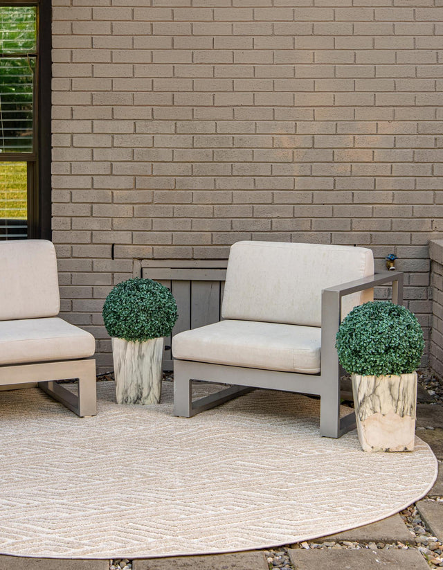 Beige 8' x 8' Sabrina Soto Outdoor Round Area Rug Weather Resistant for Patio, Deck, Terrace, Balcony, Porch Durable Carpet for Exterior Home Design for Sale at Rug Engine