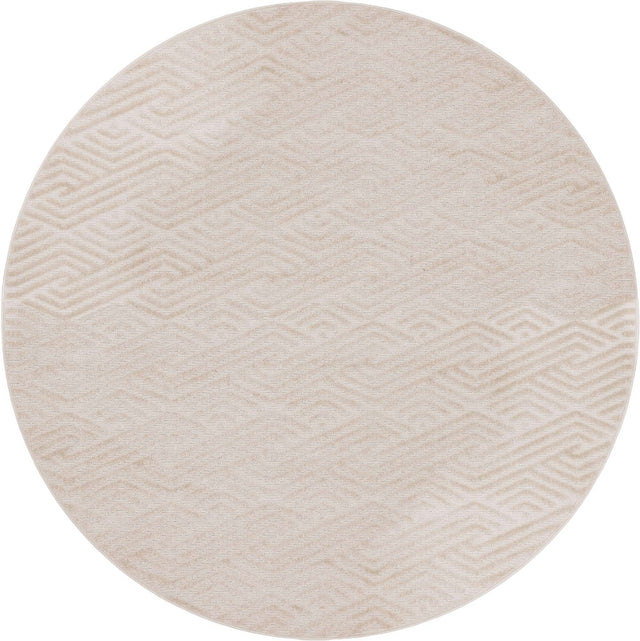 Beige 8' x 8' Sabrina Soto Outdoor Round Area Rug Weather Resistant for Patio, Deck, Terrace, Balcony, Porch Durable Carpet for Exterior Home Design for Sale at Rug Engine