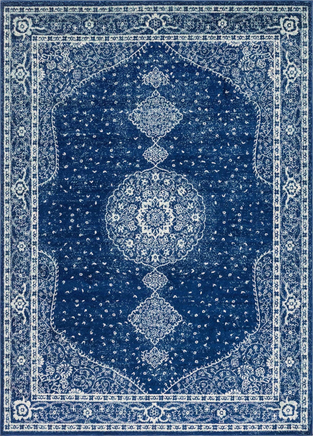 Navy Blue 7' 10 x 11' Bromley Rectangle Area Rug 100% Polypropylene With Cotton Backing Vintage Distressed Colorful Traditional Carpet for Living Dining Rooms Offices for Sale at Rug Engine