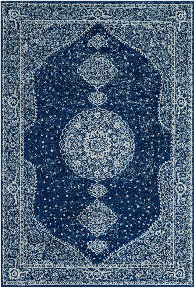 Navy Blue 6' 1 x 9' Bromley Rectangle Area Rug 100% Polypropylene With Cotton Backing Vintage Distressed Colorful Traditional Carpet for Living Dining Rooms Offices for Sale at Rug Engine