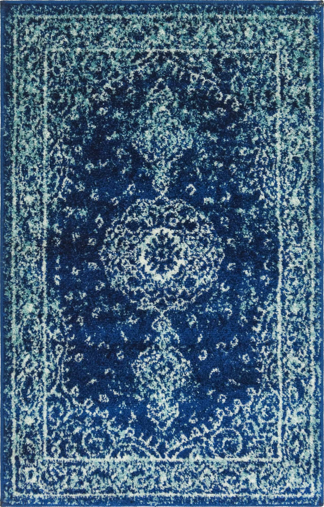 Navy Blue 2' x 3' 1 Bromley Rectangle Area Rug 100% Polypropylene With Cotton Backing Vintage Distressed Colorful Traditional Carpet for Living Dining Rooms Offices for Sale at Rug Engine