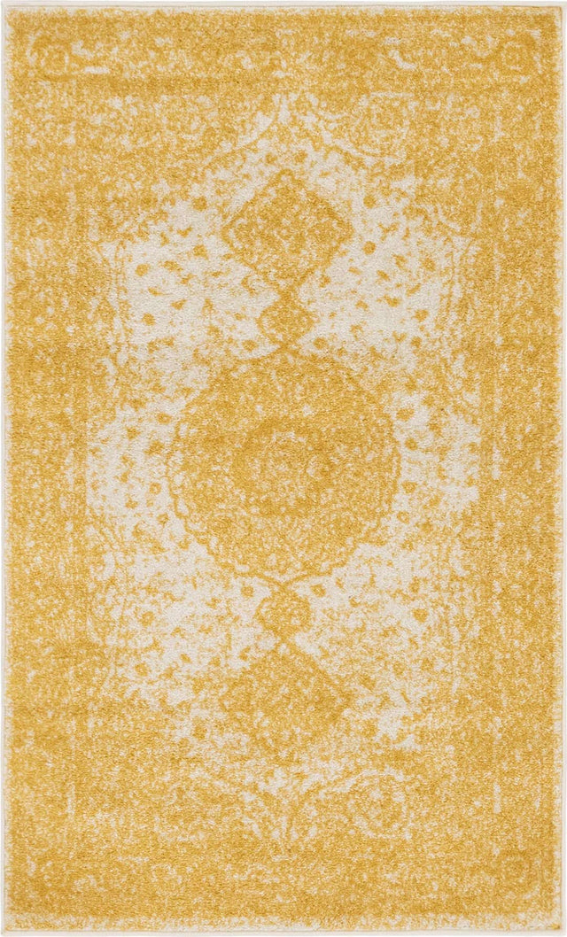 Yellow 3' 1 x 5' 3 Bromley Rectangle Area Rug 100% Polypropylene With Cotton Backing Vintage Distressed Colorful Traditional Carpet for Living Dining Rooms Offices for Sale at Rug Engine