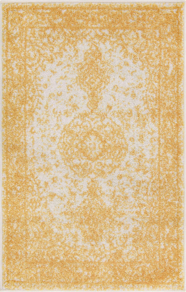 Yellow 2' x 3' 1 Bromley Rectangle Area Rug 100% Polypropylene With Cotton Backing Vintage Distressed Colorful Traditional Carpet for Living Dining Rooms Offices for Sale at Rug Engine