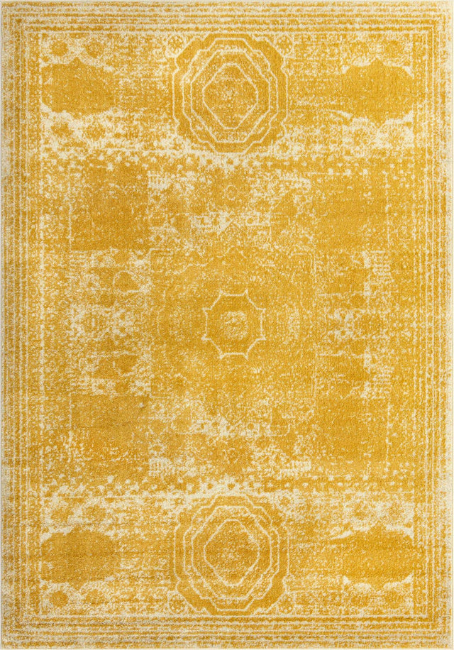 Yellow 7' 1 x 10' Bromley Rectangle Area Rug 100% Polypropylene With Cotton Backing Vintage Distressed Colorful Traditional Carpet for Living Dining Rooms Offices for Sale at Rug Engine