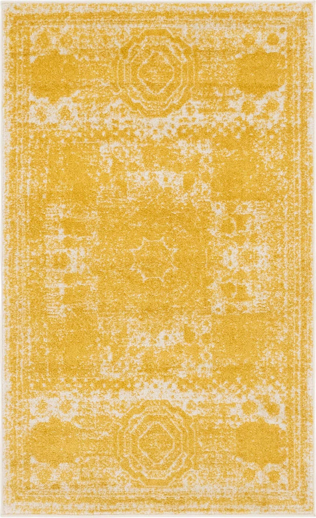 Yellow 3' 1 x 5' 3 Bromley Rectangle Area Rug 100% Polypropylene With Cotton Backing Vintage Distressed Colorful Traditional Carpet for Living Dining Rooms Offices for Sale at Rug Engine