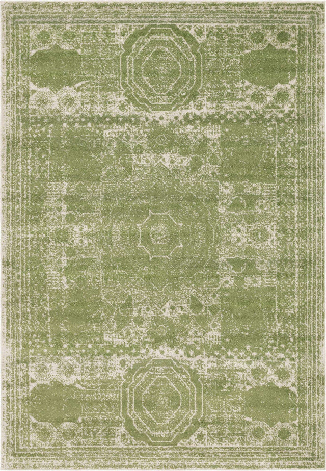 Green 7' 1 x 10' Bromley Rectangle Area Rug 100% Polypropylene With Cotton Backing Vintage Distressed Colorful Traditional Carpet for Living Dining Rooms Offices for Sale at Rug Engine