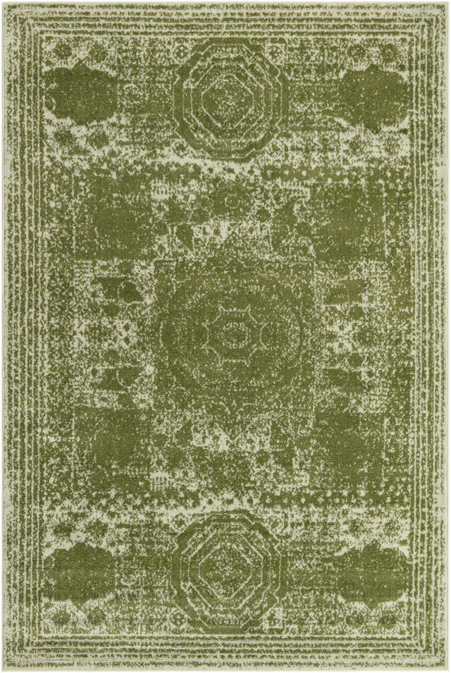 Green 6' 1 x 9' Bromley Rectangle Area Rug 100% Polypropylene With Cotton Backing Vintage Distressed Colorful Traditional Carpet for Living Dining Rooms Offices for Sale at Rug Engine
