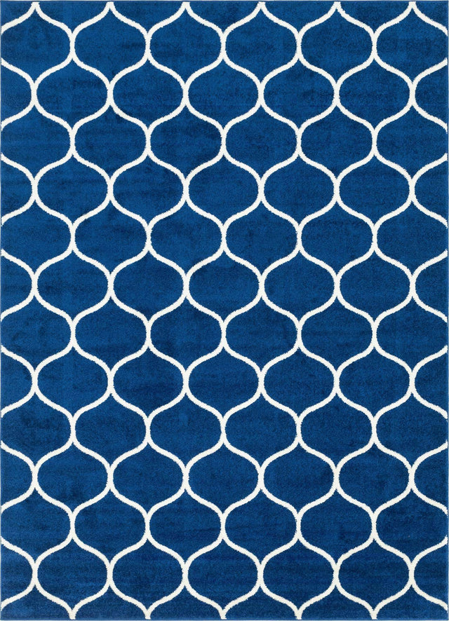 Navy Blue 7' 10 x 11' Trellis Frieze Rectangle Area Rug Geometric Modern Unique Stain Resistant Easy Clean Carpet for Living, Dining, Bedrooms, Office for Sale at Rug Engine