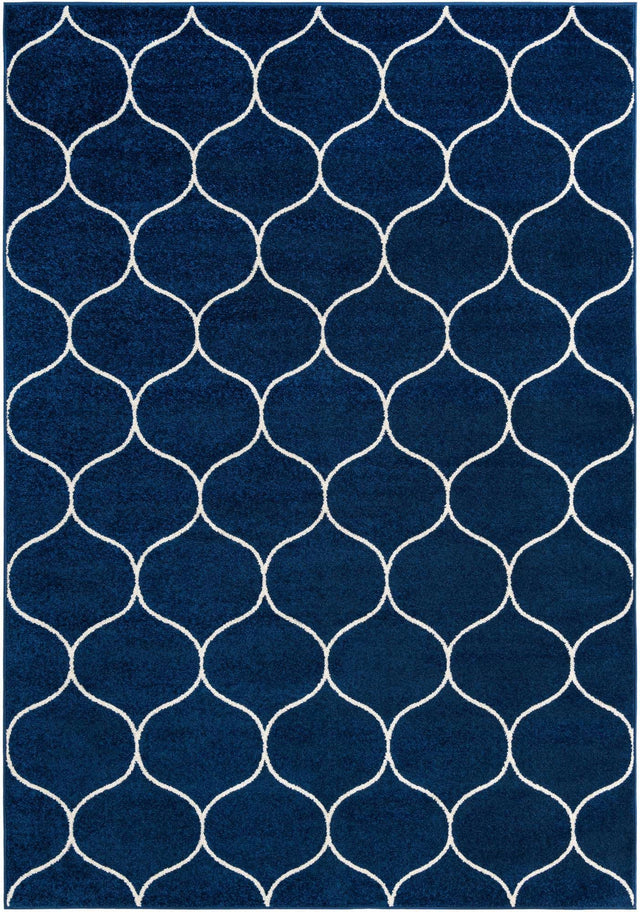 Navy Blue 7' 1 x 10' Trellis Frieze Rectangle Area Rug Geometric Modern Unique Stain Resistant Easy Clean Carpet for Living, Dining, Bedrooms, Office for Sale at Rug Engine