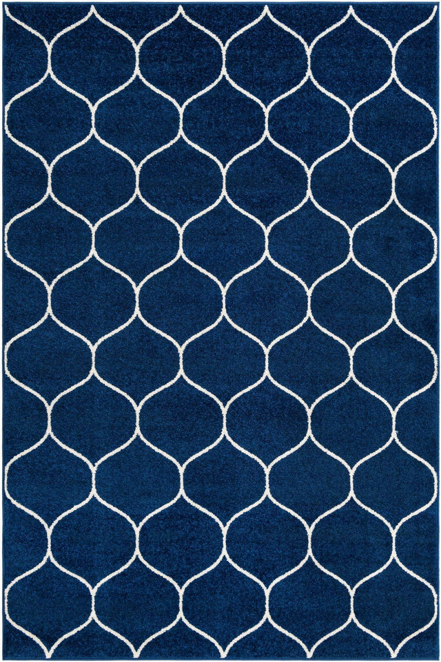 Navy Blue 6' 1 x 9' Trellis Frieze Rectangle Area Rug Geometric Modern Unique Stain Resistant Easy Clean Carpet for Living, Dining, Bedrooms, Office for Sale at Rug Engine