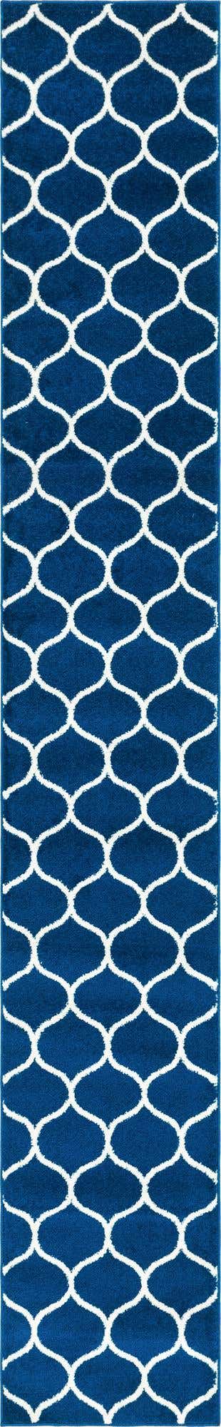 Navy Blue 2' x 13' 1 Trellis Frieze Runner Area Rug Geometric Modern Unique Stain Resistant Easy Clean Carpet for Living, Dining, Bedrooms, Office for Sale at Rug Engine