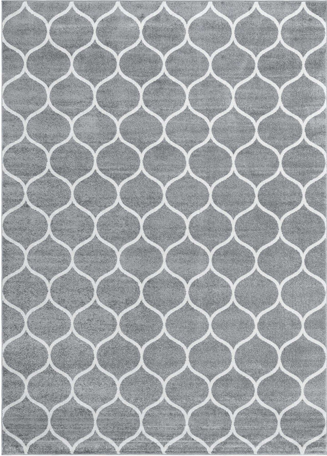 Light Gray 7' 10 x 11' Trellis Frieze Rectangle Area Rug Geometric Modern Unique Stain Resistant Easy Clean Carpet for Living, Dining, Bedrooms, Office for Sale at Rug Engine