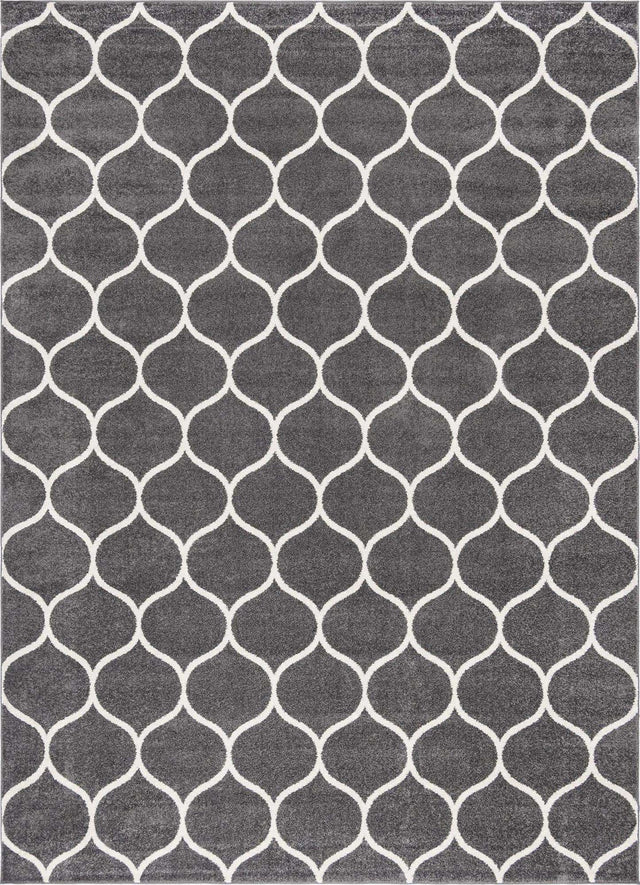 Dark Gray 7' 10 x 11' Trellis Frieze Rectangle Area Rug Geometric Modern Unique Stain Resistant Easy Clean Carpet for Living, Dining, Bedrooms, Office for Sale at Rug Engine