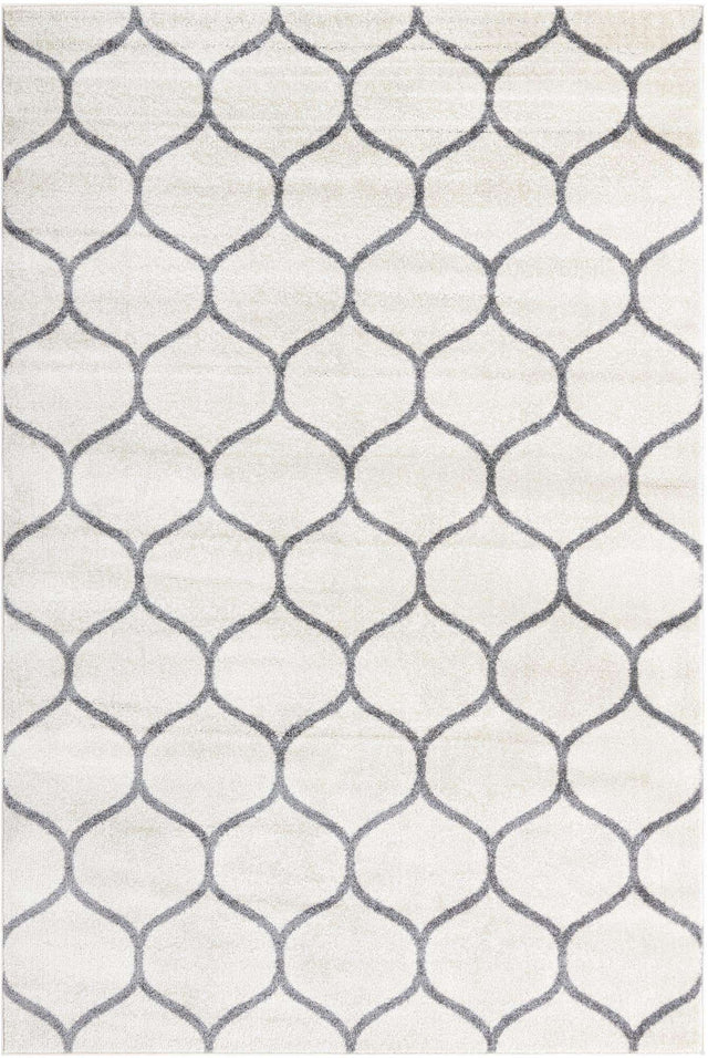 Ivory 6' 1 x 9' Trellis Frieze Rectangle Area Rug Geometric Modern Unique Stain Resistant Easy Clean Carpet for Living, Dining, Bedrooms, Office for Sale at Rug Engine