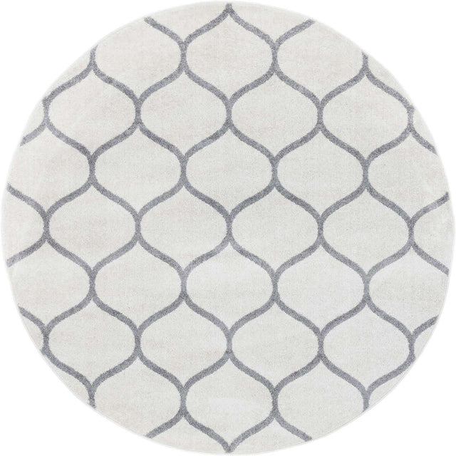 Ivory 7' 10 x 7' 10 Trellis Frieze Round Area Rug Geometric Modern Unique Stain Resistant Easy Clean Carpet for Living, Dining, Bedrooms, Office for Sale at Rug Engine
