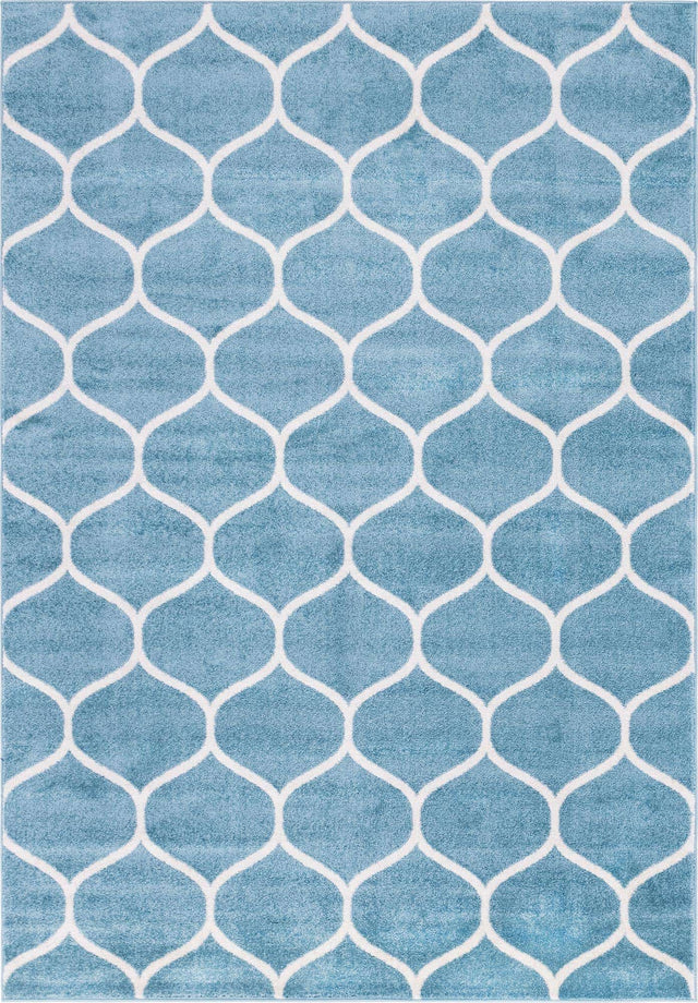 Light Blue 10' x 14' 1 Trellis Frieze Rectangle Area Rug Geometric Modern Unique Stain Resistant Easy Clean Carpet for Living, Dining, Bedrooms, Office for Sale at Rug Engine