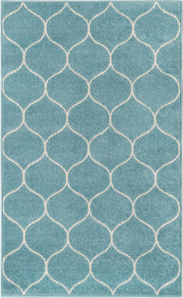 Light Blue 3' 1 x 5' 3 Trellis Frieze Rectangle Area Rug Geometric Modern Unique Stain Resistant Easy Clean Carpet for Living, Dining, Bedrooms, Office for Sale at Rug Engine