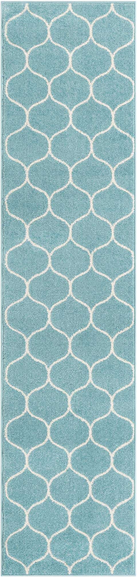 Light Blue 2' x 8' 8 Trellis Frieze Runner Area Rug Geometric Modern Unique Stain Resistant Easy Clean Carpet for Living, Dining, Bedrooms, Office for Sale at Rug Engine