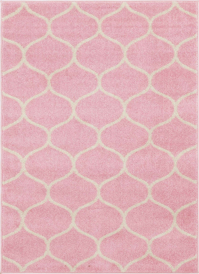 Light Pink 7' 10 x 11' Trellis Frieze Rectangle Area Rug Geometric Modern Unique Stain Resistant Easy Clean Carpet for Living, Dining, Bedrooms, Office for Sale at Rug Engine