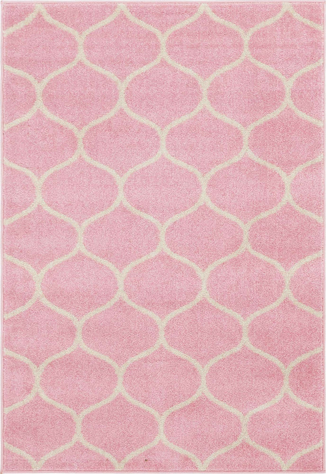 Light Pink 7' 1 x 10' Trellis Frieze Rectangle Area Rug Geometric Modern Unique Stain Resistant Easy Clean Carpet for Living, Dining, Bedrooms, Office for Sale at Rug Engine