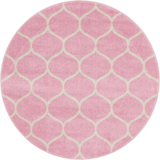 Light Pink 5' 3 x 5' 3 Trellis Frieze Round Area Rug Geometric Modern Unique Stain Resistant Easy Clean Carpet for Living, Dining, Bedrooms, Office for Sale at Rug Engine