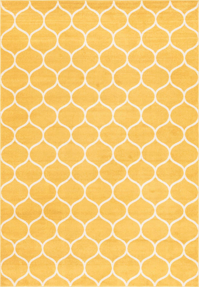 Yellow 10' x 14' 1 Trellis Frieze Rectangle Area Rug Geometric Modern Unique Stain Resistant Easy Clean Carpet for Living, Dining, Bedrooms, Office for Sale at Rug Engine