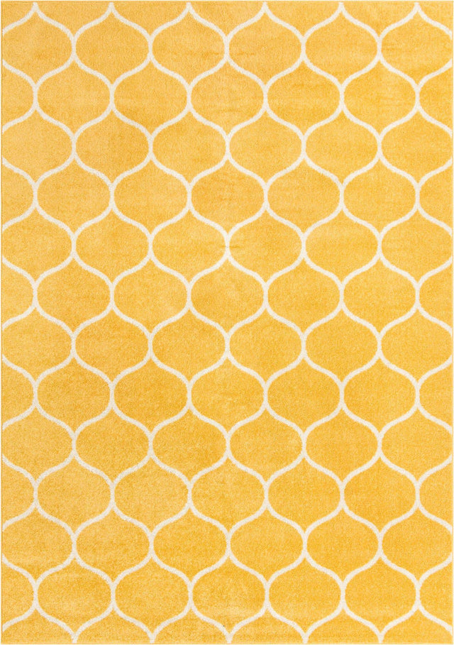 Yellow 7' 10 x 11' Trellis Frieze Rectangle Area Rug Geometric Modern Unique Stain Resistant Easy Clean Carpet for Living, Dining, Bedrooms, Office for Sale at Rug Engine