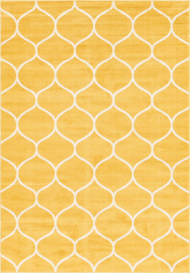 Yellow 7' 1 x 10' Trellis Frieze Rectangle Area Rug Geometric Modern Unique Stain Resistant Easy Clean Carpet for Living, Dining, Bedrooms, Office for Sale at Rug Engine