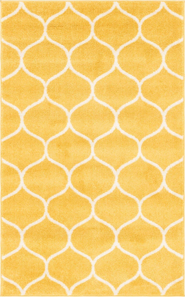 Yellow 3' 1 x 5' 3 Trellis Frieze Rectangle Area Rug Geometric Modern Unique Stain Resistant Easy Clean Carpet for Living, Dining, Bedrooms, Office for Sale at Rug Engine