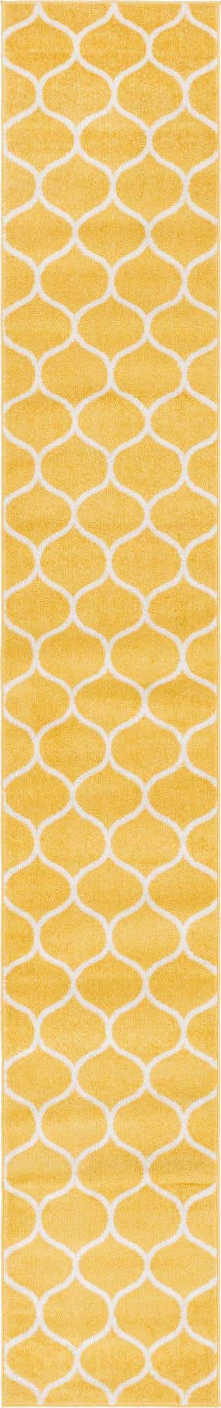 Yellow 2' x 13' 1 Trellis Frieze Runner Area Rug Geometric Modern Unique Stain Resistant Easy Clean Carpet for Living, Dining, Bedrooms, Office for Sale at Rug Engine