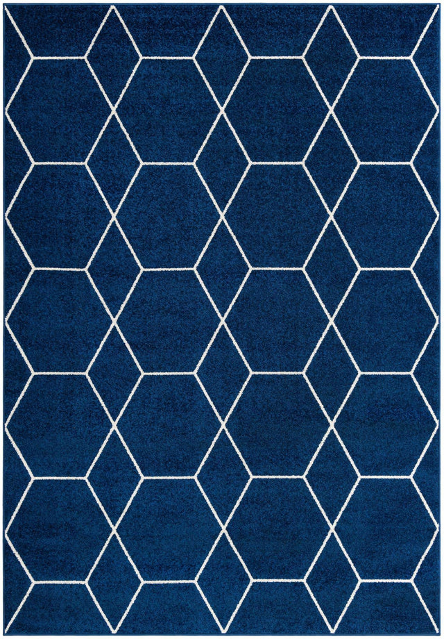 Navy Blue 7' 1 x 10' Trellis Frieze Rectangle Area Rug Geometric Modern Unique Stain Resistant Easy Clean Carpet for Living, Dining, Bedrooms, Office for Sale at Rug Engine