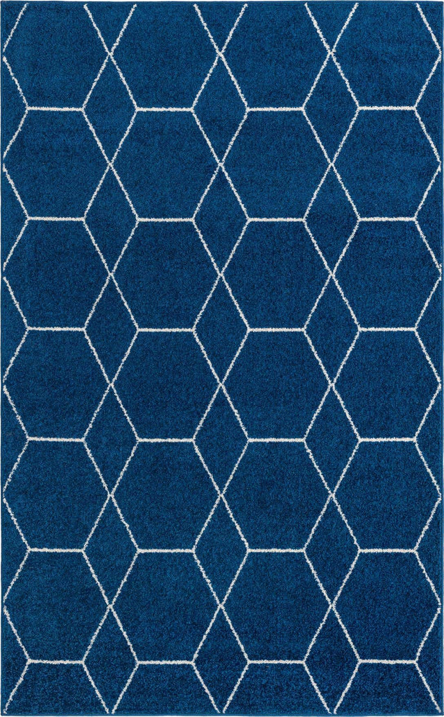 Navy Blue 3' 1 x 5' 3 Trellis Frieze Rectangle Area Rug Geometric Modern Unique Stain Resistant Easy Clean Carpet for Living, Dining, Bedrooms, Office for Sale at Rug Engine