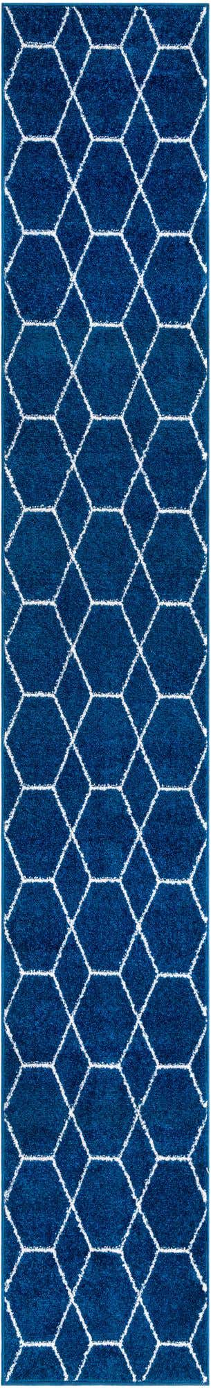 Navy Blue 2' x 13' 1 Trellis Frieze Runner Area Rug Geometric Modern Unique Stain Resistant Easy Clean Carpet for Living, Dining, Bedrooms, Office for Sale at Rug Engine