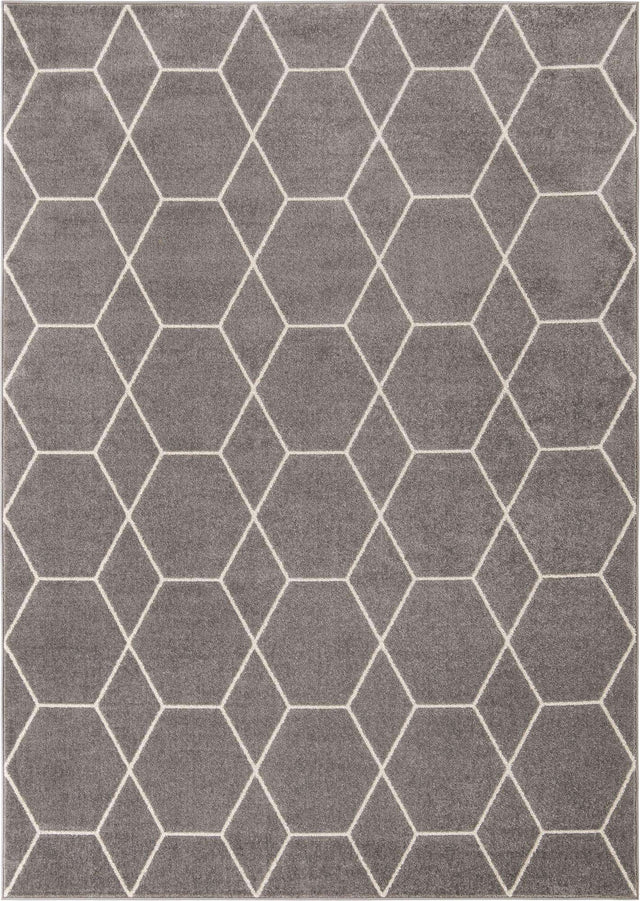 Light Gray 7' 10 x 11' Trellis Frieze Rectangle Area Rug Geometric Modern Unique Stain Resistant Easy Clean Carpet for Living, Dining, Bedrooms, Office for Sale at Rug Engine