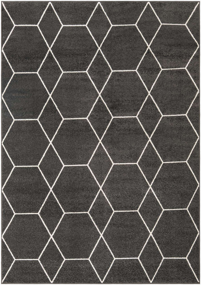 Dark Gray 7' 1 x 10' Trellis Frieze Rectangle Area Rug Geometric Modern Unique Stain Resistant Easy Clean Carpet for Living, Dining, Bedrooms, Office for Sale at Rug Engine