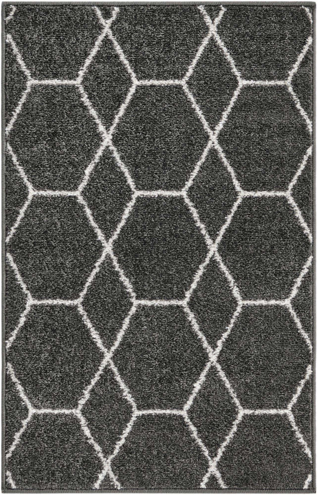 Dark Gray 2' x 3' 1 Trellis Frieze Rectangle Area Rug Geometric Modern Unique Stain Resistant Easy Clean Carpet for Living, Dining, Bedrooms, Office for Sale at Rug Engine
