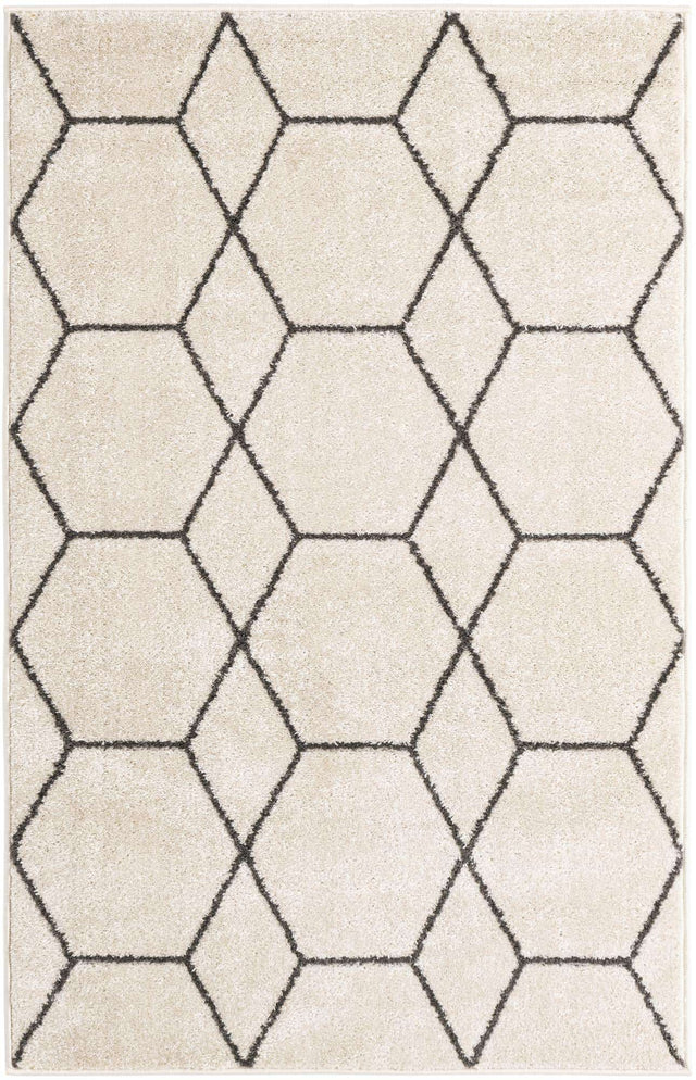 Ivory 3' 1 x 5' 3 Trellis Frieze Rectangle Area Rug Geometric Modern Unique Stain Resistant Easy Clean Carpet for Living, Dining, Bedrooms, Office for Sale at Rug Engine