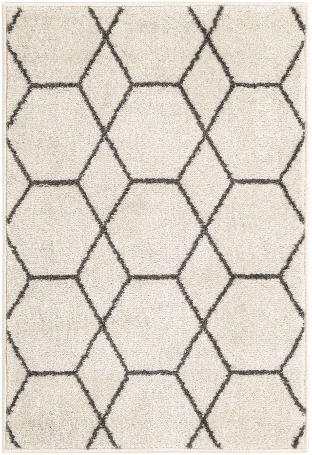 Ivory 2' x 3' 1 Trellis Frieze Rectangle Area Rug Geometric Modern Unique Stain Resistant Easy Clean Carpet for Living, Dining, Bedrooms, Office for Sale at Rug Engine