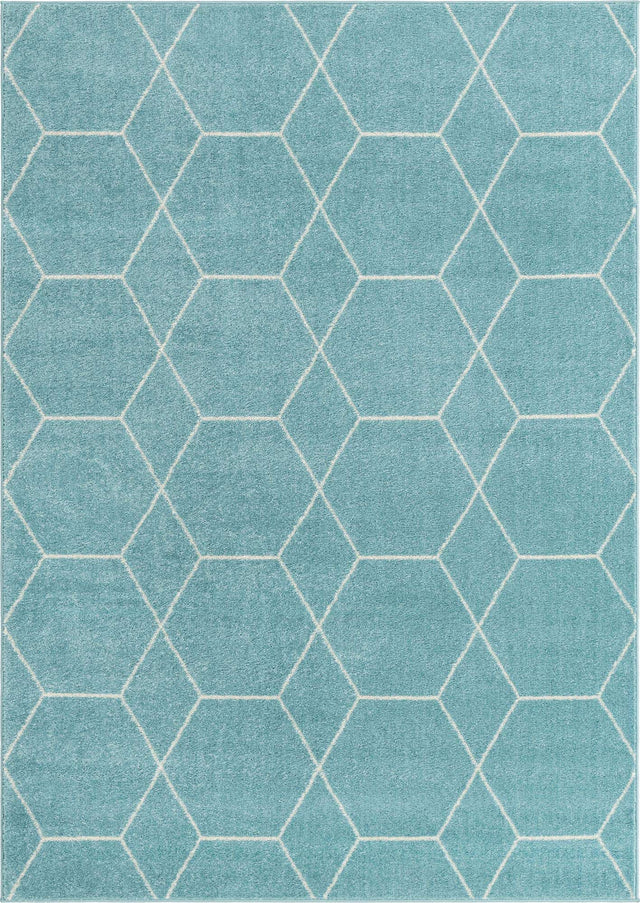 Light Blue 10' x 14' 1 Trellis Frieze Rectangle Area Rug Geometric Modern Unique Stain Resistant Easy Clean Carpet for Living, Dining, Bedrooms, Office for Sale at Rug Engine