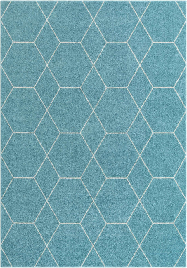 Light Blue 7' 1 x 10' Trellis Frieze Rectangle Area Rug Geometric Modern Unique Stain Resistant Easy Clean Carpet for Living, Dining, Bedrooms, Office for Sale at Rug Engine