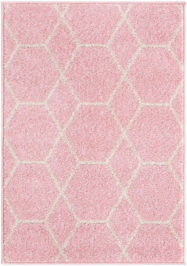 Light Pink 7' 1 x 10' Trellis Frieze Rectangle Area Rug Geometric Modern Unique Stain Resistant Easy Clean Carpet for Living, Dining, Bedrooms, Office for Sale at Rug Engine