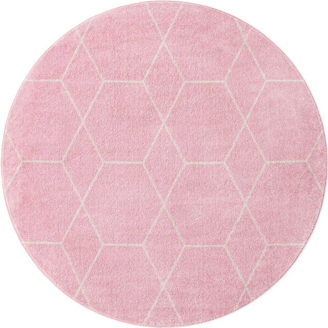 Light Pink 5' 3 x 5' 3 Trellis Frieze Round Area Rug Geometric Modern Unique Stain Resistant Easy Clean Carpet for Living, Dining, Bedrooms, Office for Sale at Rug Engine