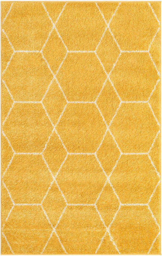Yellow 3' 1 x 5' 3 Trellis Frieze Rectangle Area Rug Geometric Modern Unique Stain Resistant Easy Clean Carpet for Living, Dining, Bedrooms, Office for Sale at Rug Engine